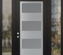 Modern Steel Front Door Diamond C2 64" x 96" black/white frosted Glass Panel stainless steel RHI with 2 Sidelites and Transom clear Glass