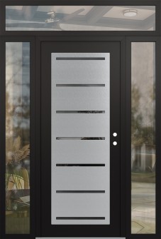 Diamond C11 64" x 96" black/black mirrored Glass Panel stainless steel LHI with 2 Sidelites and Transom clear Glass