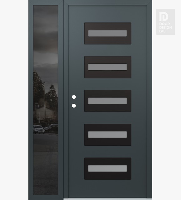 Modern Steel Front Door Diamond D4 48" x 80" anthracite/anthracite frosted Glass Panel black RHI with Sidelite mirrored Glass