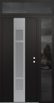 DIAMOND A9 48" X 96" BLACK/WHITE FROSTED GLASS PANEL STAINLESS STEEL LHI WITH SIDELITE AND TRANSOM MIRRORED GLASS