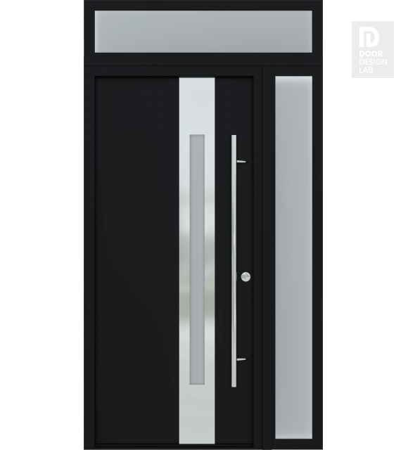 MODERN FRONT STEEL DOOR ZEPHYR BLACK/WHITE 49 1/4" X 95 11/16" RHI + SIDELITE RIGHT/TRANSOM