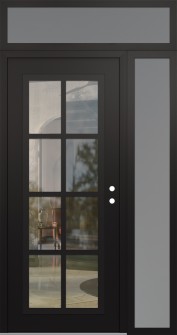Diamond C16 50" x 96" black/black clear Glass Panel black LHI with Sidelite and Transom frosted Glass