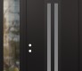 Modern Steel Front Door DIAMOND A8 50" X 96" BLACK/WHITE FROSTED GLASS PANEL BLACK RHI WITH SIDELITE AND TRANSOM CLEAR GLASS