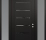 Modern Steel Front Door Diamond C11 64" x 96" black/black mirrored Glass Panel black LHI with 2 Sidelites and Transom frosted Glass