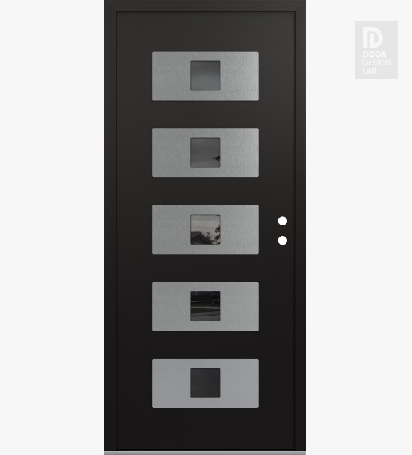 Modern Steel Front Door Diamond D8 36" x 80" black/black mirrored Glass Panel stainless steel LHI