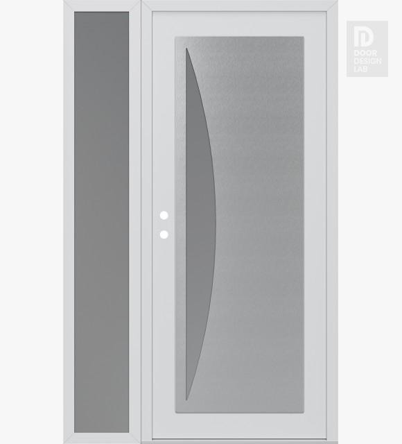 Modern Steel Front Door Diamond C13 50" x 80" white/white frosted Glass Panel stainless steel RHI with Sidelite frosted Glass