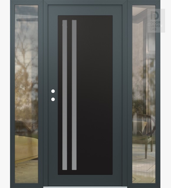 Modern Steel Front Door Diamond C6 60" x 80" anthracite/anthracite frosted Glass Panel black RHI with 2 Sidelites clear Glass