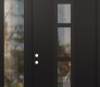 Modern Steel Front Door DIAMOND A10 52" X 96" BLACK/BLACK CLEAR GLASS PANEL BLACK RHI WITH SIDELITE AND TRANSOM CLEAR GLASS