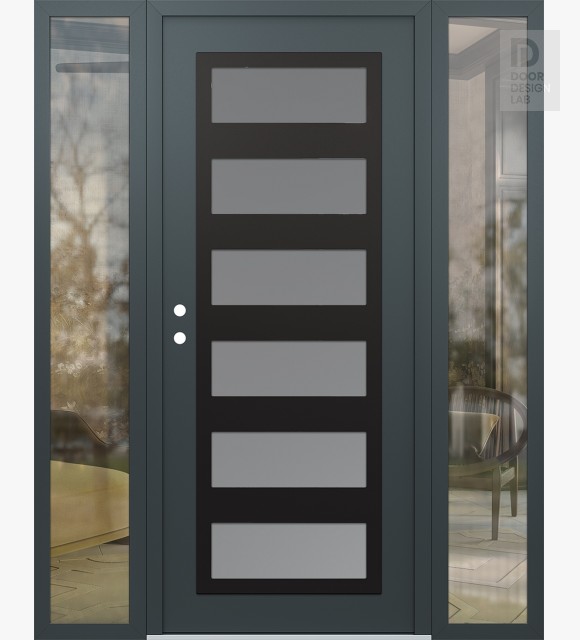Modern Steel Front Door Diamond C9 60" x 80" anthracite/anthracite frosted Glass Panel black RHI with 2 Sidelites clear Glass