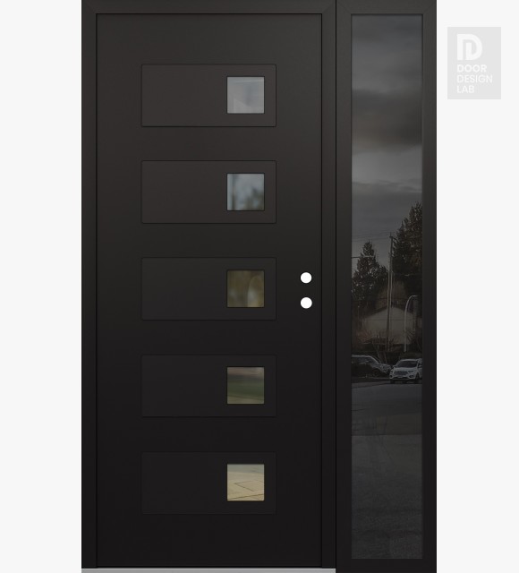 Modern Steel Front Door Diamond D2 50" x 80" black/black clear Glass Panel black LHI with Sidelite mirrored Glass
