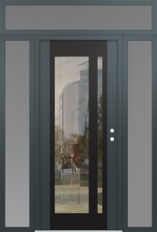 Diamond C15 64" x 96" anthracite/anthracite clear Glass Panel black LHI with 2 Sidelites and Transom frosted Glass