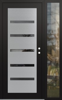 Diamond C7 52" x 80" black/black mirrored Glass Panel stainless steel LHI with Sidelite clear Glass