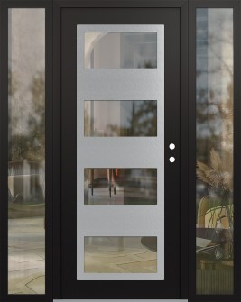 Diamond C2 64" x 80" black/black clear Glass Panel stainless steel LHI with 2 Sidelites clear Glass