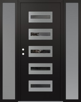 Diamond D4 64" x 80" black/black mirrored Glass Panel stainless steel RHI with 2 Sidelites frosted Glass