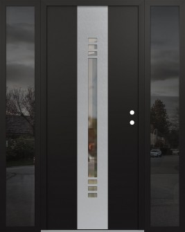 DIAMOND A5 68" X 80" BLACK/BLACK CLEAR GLASS PANEL STAINLESS STEEL LHI WITH 2 SIDELITES MIRRORED GLASS