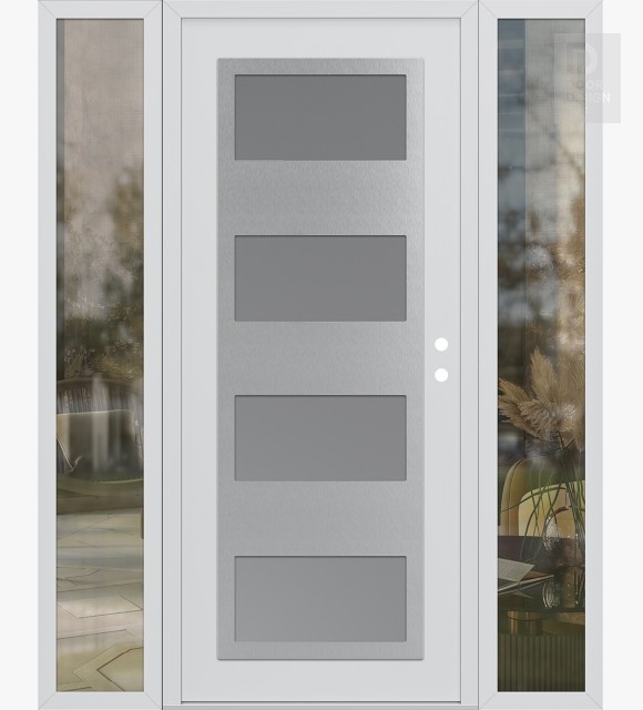 Modern Steel Front Door Diamond C2 68" x 80" white/white frosted Glass Panel stainless steel LHI with 2 Sidelites clear Glass