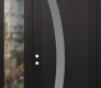 Modern Steel Front Door Diamond C4 48" x 96" black/white frosted Glass Panel black RHI with Sidelite and Transom clear Glass