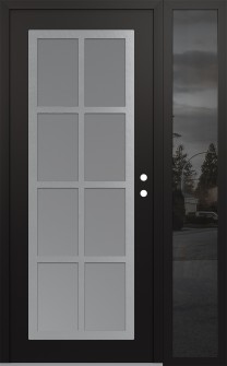 Diamond C16 50" x 80" black/white frosted Glass Panel stainless steel LHI with Sidelite mirrored Glass