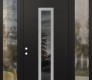 Modern Steel Front Door DIAMOND A11 60" X 96" BLACK/BLACK MIRRORED GLASS PANEL STAINLESS STEEL RHI WITH 2 SIDELITES AND TRANSOM CLEAR GLASS