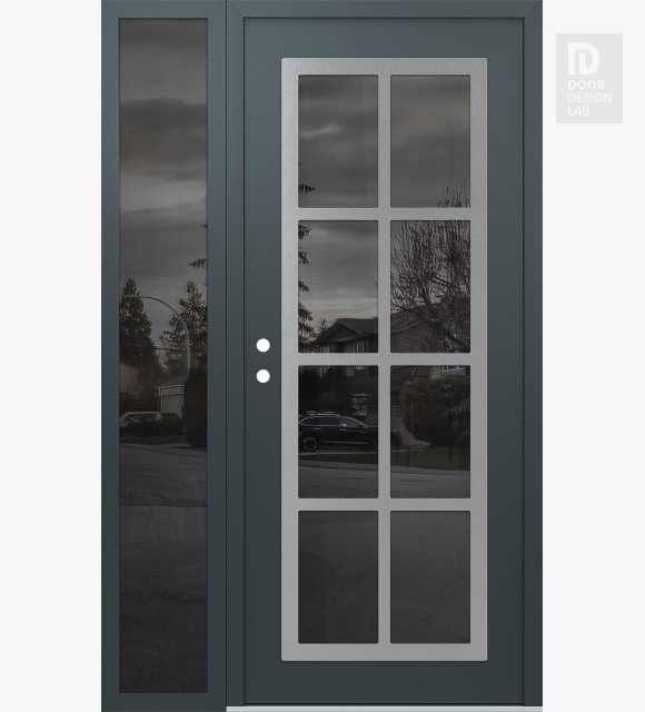 Modern Steel Front Door Diamond C16 52" x 80" anthracite/anthracite mirrored Glass Panel stainless steel RHI with Sidelite mirrored Glass