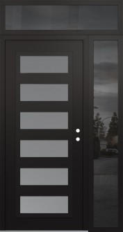 Diamond C9 48" x 96" black/white frosted Glass Panel black LHI with Sidelite and Transom mirrored Glass