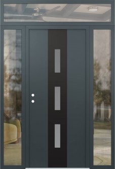 DIAMOND A7 64" X 96" ANTHRACITE/ANTHRACITE FROSTED GLASS PANEL BLACK RHI WITH 2 SIDELITES AND TRANSOM CLEAR GLASS