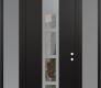Modern Steel Front Door DIAMOND A10 64" X 96" BLACK/BLACK CLEAR GLASS PANEL STAINLESS STEEL LHI WITH 2 SIDELITES AND TRANSOM FROSTED GLASS