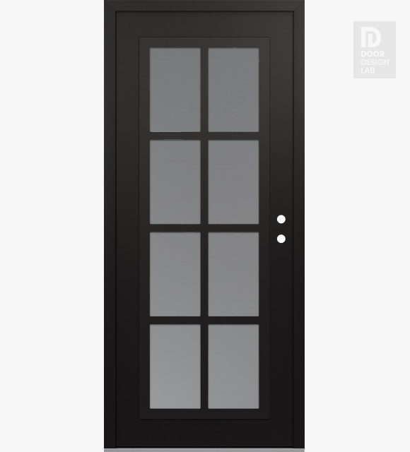 Modern Steel Front Door Diamond C16 36" x 80" black/white frosted Glass Panel black LHI
