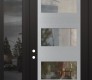 Modern Steel Front Door Diamond C2 48" x 96" black/black clear Glass Panel stainless steel RHI with Sidelite and Transom mirrored Glass
