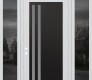 Modern Steel Front Door Diamond C6 64" x 96" white/white frosted Glass Panel black RHI with 2 Sidelites and Transom mirrored Glass