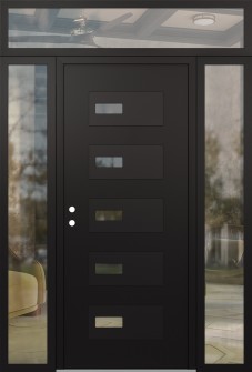 Diamond D7 64" x 96" black/black clear Glass Panel black RHI with 2 Sidelites and Transom clear Glass