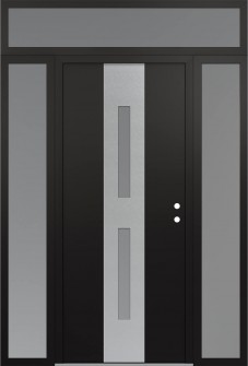 DIAMOND A6 64" X 96" BLACK/WHITE FROSTED GLASS PANEL STAINLESS STEEL LHI WITH 2 SIDELITES AND TRANSOM FROSTED GLASS