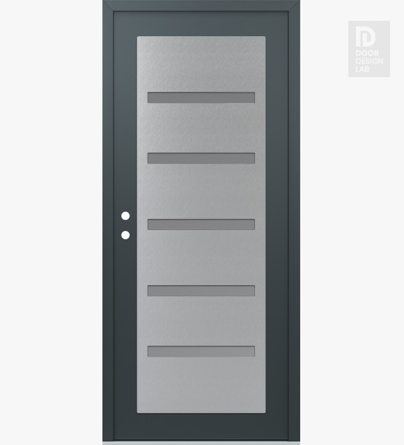 Modern Steel Front Door Diamond C7 36" x 80" anthracite/anthracite frosted Glass Panel stainless steel RHI