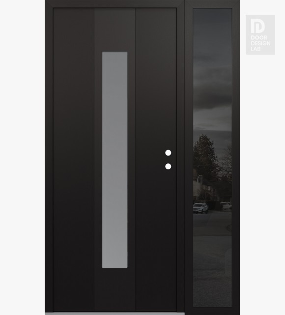 Modern Steel Front Door DIAMOND A1 50" X 80" BLACK/WHITE FROSTED GLASS PANEL BLACK LHI WITH SIDELITE MIRRORED GLASS
