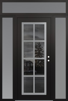 Diamond C16 60" x 96" black/black mirrored Glass Panel stainless steel LHI with 2 Sidelites and Transom frosted Glass