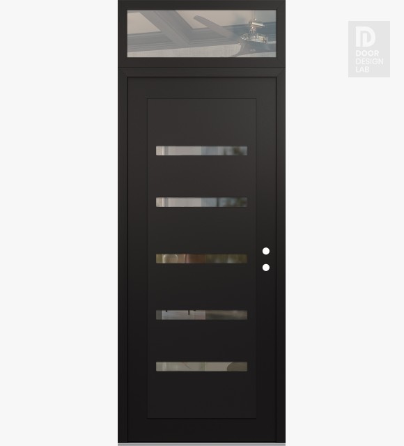 Modern Steel Front Door Diamond C7 36" x 96" black/black clear Glass Panel black LHI with Transom clear Glass