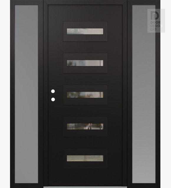 Modern Steel Front Door Diamond D4 68" x 80" black/black clear Glass Panel black RHI with 2 Sidelites frosted Glass