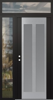 Diamond C14 52" x 96" black/white frosted Glass Panel stainless steel RHI with Sidelite and Transom clear Glass