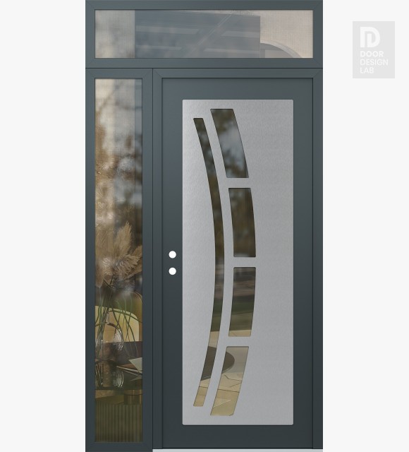 Modern Steel Front Door Diamond C12 50" x 96" anthracite/anthracite clear Glass Panel stainless steel RHI with Sidelite and Transom clear Glass