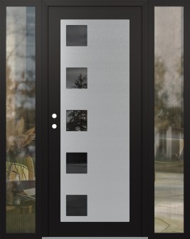 Diamond C5 64" x 80" black/black mirrored Glass Panel stainless steel RHI with 2 Sidelites clear Glass