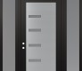 Modern Steel Front Door Diamond C8 60" x 96" black/white frosted Glass Panel stainless steel RHI with 2 Sidelites and Transom frosted Glass
