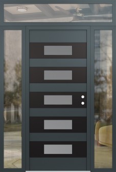 Diamond D5 60" x 96" anthracite/anthracite frosted Glass Panel black LHI with 2 Sidelites and Transom clear Glass