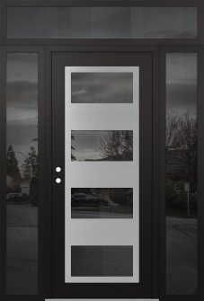 Diamond C2 60" x 96" black/black mirrored Glass Panel stainless steel RHI with 2 Sidelites and Transom mirrored Glass