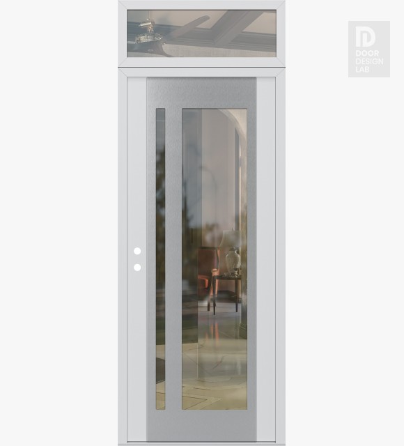 Modern Steel Front Door Diamond C15 36" x 96" white/white clear Glass Panel stainless steel RHI with Transom clear Glass