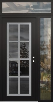 Diamond C16 52" x 96" black/black mirrored Glass Panel stainless steel LHI with Sidelite and Transom clear Glass