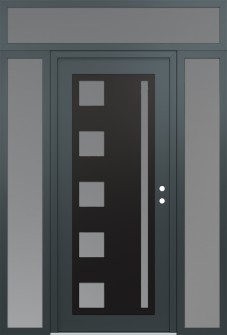 Diamond C3 64" x 96" anthracite/anthracite frosted Glass Panel black LHI with 2 Sidelites and Transom frosted Glass