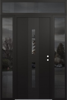 DIAMOND A6 60" X 96" BLACK/BLACK MIRRORED GLASS PANEL BLACK LHI WITH 2 SIDELITES AND TRANSOM MIRRORED GLASS