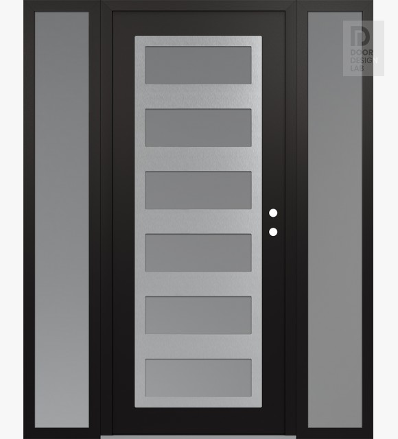 Modern Steel Front Door Diamond C9 64" x 80" black/white frosted Glass Panel stainless steel LHI with 2 Sidelites frosted Glass