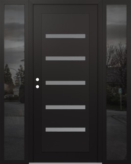 Diamond C7 64" x 80" black/white frosted Glass Panel black RHI with 2 Sidelites mirrored Glass