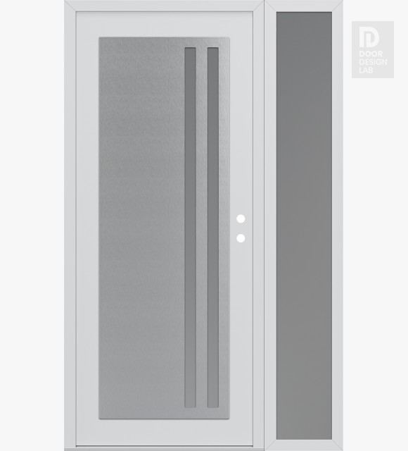 Modern Steel Front Door Diamond C6 52" x 80" white/white frosted Glass Panel stainless steel LHI with Sidelite frosted Glass
